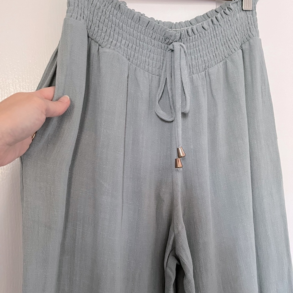 Flowy Cotton Linen blend Wide-Leg Pants with pockets